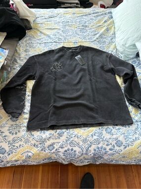 Godspeed Thermal Black Textured Crewneck Sweatshirt with Logo Tag